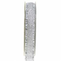 Dekorativt bånd sølv med frynser 15mm 15m