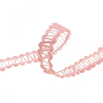 Dekorativt bånd antik pink, blondebånd, blomsterhandlerartikler, bryllup B15mm L15m
