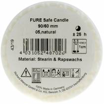 Artikel PURE Nature Safe Candle søjle lys stearin, raps voks 90/60mm hvid 1 stk.