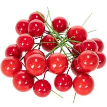 Artikel Mini julekugler med kunstige røde bær til blomsterdekoration, 2 cm, 48 stk.