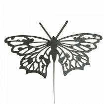 Blomsterprop metal sommerfugl sort 10,5×8/44cm 3stk