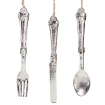 Artikel Bestikdekoration til ophængning af metallook sølv 14cm 12 stk