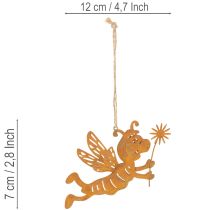 Artikel Hængende bidekoration, rustfarvet metal, sommerdekoration, 12 cm, 6 stk.