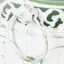 Artikel Præget metalplantekasse med håndtag, hvid og grøn, shabby chic stil, H22/19,5/17,5 cm, Ø25,5/20,5/15,5 cm, sæt med 3 stk.