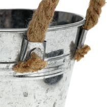 Artikel Skinnende metalspand med rebhåndtag Ø12cm