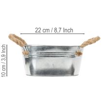 Artikel Metalskål med rebhåndtag, sølv, 22 cm høj, 10 cm høj