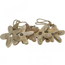 Artikel Træblomst med mønster, fjeder, trævedhæng natur, hvid H10cm 6stk