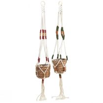 Hængende lys urtepotte macrame creme Ø12cm H85cm 2stk