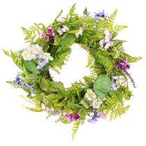 Artikel Kunstig blomsterkrans med rankekrans farvet H13cm Ø55cm