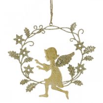 Artikel Englekrans, julepynt, engel til at hænge, metal vedhæng Gylden H14cm B15.5