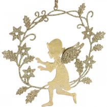 Artikel Englekrans, julepynt, engel til at hænge, metal vedhæng Gylden H14cm B15.5