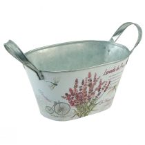 Artikel Blomsterskål med hanke ovale metal lavendel 32×15×15cm