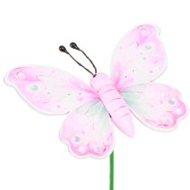 Artikel Blomsterprop sommerfugl pink grøn orange 8x5,5cm 16 stk