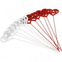 Artikel Blomsterprop hjerte rød pyntestik i træ Love 7cm 12stk