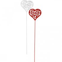 Artikel Blomsterprop hjerte rødt, hvidt pyntestik Valentinsdag 7cm 12stk