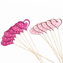 Artikel Blomsterstik Mors Dag dekorativt stik hjerte pink 7cm 12 stk