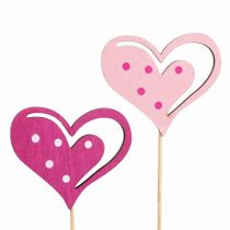 Artikel Blomsterstik Mors Dag dekorativt stik hjerte pink 7cm 12 stk