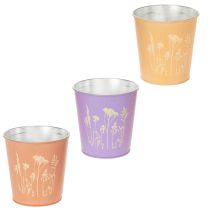 Artikel Rund pastelfarvet urtepotte med blomstermotiv til stueplanter, 12 cm, 3 stk.