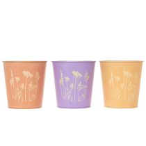 Artikel Rund pastelfarvet urtepotte med blomstermotiv til stueplanter, 12 cm, 3 stk.