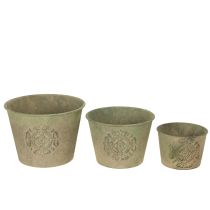 Artikel Metal urtepotte, grøn, vintage, Ø22cm–13,5cm, sæt med 3