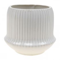 Urtepotte keramisk plantekasse med riller hvid Ø14,5cm H12,5cm