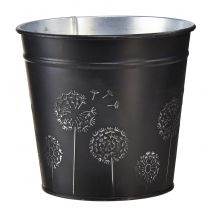 Urtepotte sort sølv plantekasse metal Ø12,5cm H11,5cm