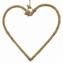 Boho stil, hjerte metal ring dekorativt ring jute bånd B23cm 4 stk