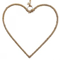 Boho stil, hjerte metal ring dekorativt ring jute bånd B33cm 3 stk