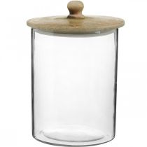 Glaskrukke, bonboniere med trælåg, dekorativ glas naturfarve, klar Ø17cm H24,5cm