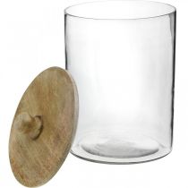 Glaskrukke, bonboniere med trælåg, dekorativ glas naturfarve, klar Ø17cm H24,5cm