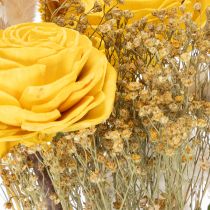 Artikel Tørret blomsterbuket med roser lavet af Sola-træ. Elegant buket til naturlig boligdekoration. 50 cm.