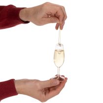 Artikel Champagneflaske og champagneglas vedhængssæt, juletræspynt, 14 cm, 2 stk.