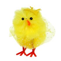 Artikel Chenille kylling med kjole, sløjfe 5cm gul 4stk