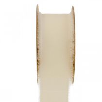 Chiffon bånd creme stof bånd med frynser 40mm 15m