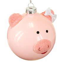Artikel Juletræskugle gris pink hvid glaskugle Ø8cm 2 stk.