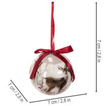 Artikel Julekugle med hjortemotiv og bånd til ophæng, 7 cm, 4 stk.