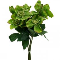 Julerose fastelavnsrose Hellebore kunstige blomster grøn L34cm 4stk