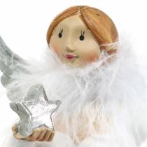 Artikel Dekorativ engel med hjerte og stjernehvid, sølv Ø7,5 H15cm 2stk
