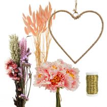 Artikel DIY kasse hjerte dekorationsløkke med pæoner og tørrede blomster pink 33cm