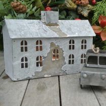 Artikel Lanternehusmetal, dekoration til jul, shabby chic, hvidvasket, antik look H12,5cm L17,5cm