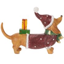 Artikel Dekorativ gravhundfigur med gaveæske og hat, 18 cm
