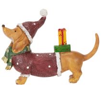 Artikel Dekorativ gravhundfigur med gaveæske og hat, 18 cm