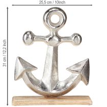 Artikel Dekorativt anker, metal og træ i naturligt sølv, 25,5x5,5x31 cm