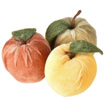 Artikel Dekorativt æblefløjl med blade brun gul Ø7,5 cm H9 cm 9 stk.