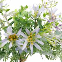 Dekorativ buket, lilla silkeblomster, foråret dekorationer, kunstige asters, nelliker og eukalyptus