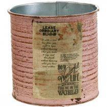 Dekorativ dåse gammel pink metal dåse til beplantning Ø11cm H10,5cm