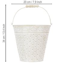 Artikel Dekorativ spand, hvidkalket, med håndtag, Ø20,5 cm, metalplantedekoration