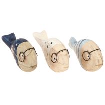 Artikel Pyntefisk med glas natur hvidt blåt træ 11–13cm 4 stk
