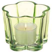 Artikel Dekorativ glasfyrfadsstage blomsterform grøn Ø7,5cm H6cm 6stk