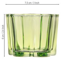 Artikel Dekorativ glasfyrfadsstage blomsterform grøn Ø7,5cm H6cm 6stk